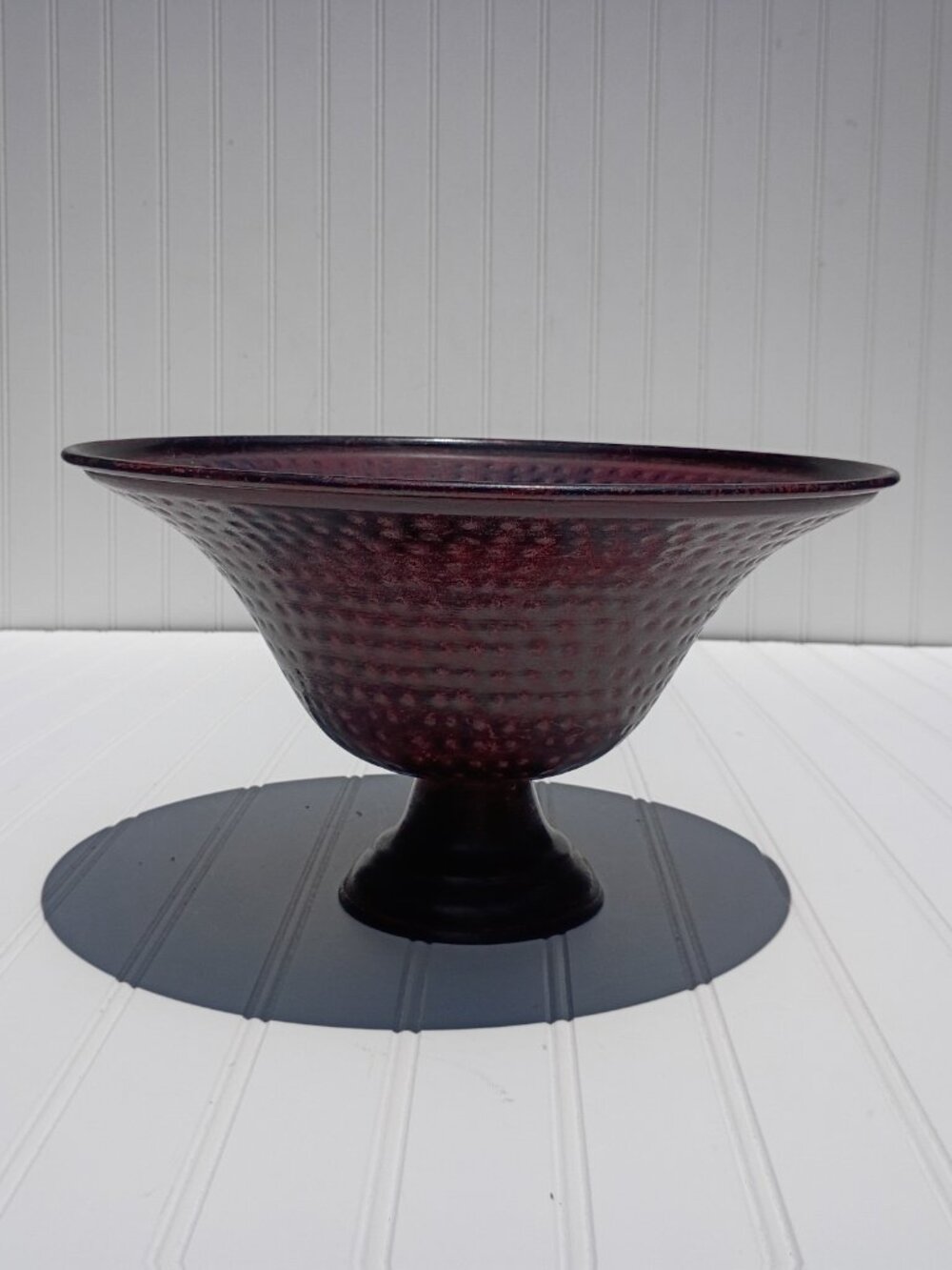 Vintage Hammered Metal Pedestal Bowl 12.5" Large Centerpiece Footed Dish Planter - Picture 3 of 14